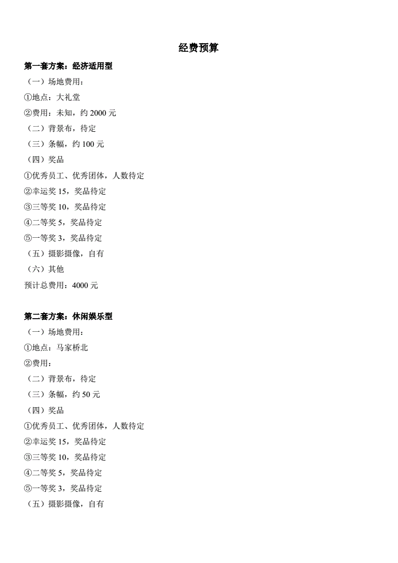 策划方案各项费用预算(策划方案各项费用预算怎么写)